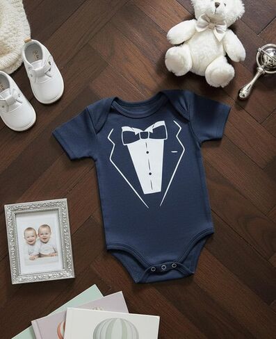 Tstars Baby Boy Tuxedo Bodysuit Bow Tie Infant Wedding Baptism Outfit | Tuxedo look for weddings, baptisms & first birthdays. Soft breathable cotton, snap closure, sizes NB-24M. Baby gift. in Saudi Arabia