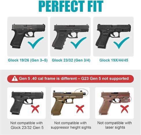 حافظة اليد اليسرى لـ Glock 19 19X 23 32 45 (Gen 3–5)، Glock 43/43X، Taurus G2C/G3C - حافظة حمل OWB، قفل الاحتفاظ من المستوى الثاني، قابل للتعديل 360 درجة in Kuwait