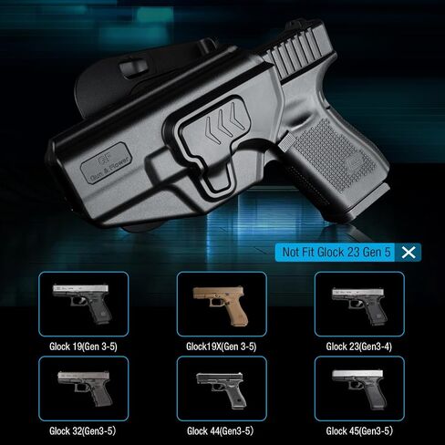 حافظة اليد اليسرى لـ Glock 19 19X 23 32 45 (Gen 3–5)، Glock 43/43X، Taurus G2C/G3C - حافظة حمل OWB، قفل الاحتفاظ من المستوى الثاني، قابل للتعديل 360 درجة in Kuwait