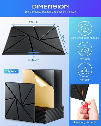 22 Pack Acoustic Panels, Sound Proof Foam Panels for Walls, Self-Adhesive High Density Soundproof Wall Panels, 12" X 12" X 0.4", Sound Absorbing Panels for Home, Studio, Office (Silver Gray) in Kuwait