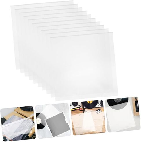 Cabilock 10Pcs Vinyl Record Sleeves Transparent Adhesive Album Protective Covers for Clean Storage Self Adhesive Design for Vinyl Record Lovers in Kuwait