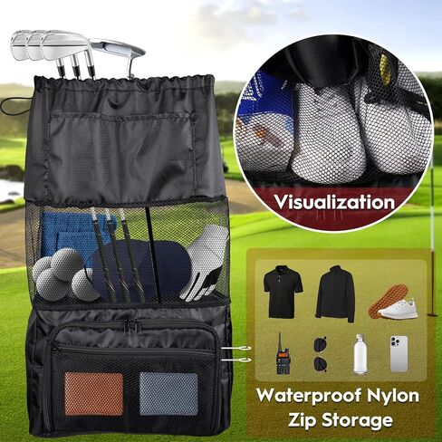 T TGBROS Universal Golf Cart Storage Organizer – Overhead Mesh Bag, Front Basket with Cup Holders & Push Cart Zippered Pouch Fits Club Car, EZGO, Yamaha, Kandi, Push Carts Large Capacity in Saudi Arabia
