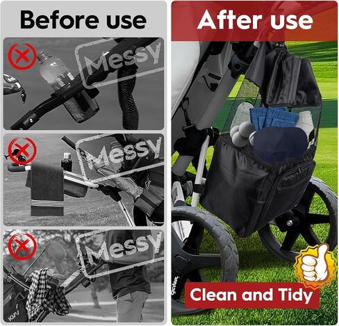 T TGBROS Universal Golf Cart Storage Organizer – Overhead Mesh Bag, Front Basket with Cup Holders & Push Cart Zippered Pouch Fits Club Car, EZGO, Yamaha, Kandi, Push Carts Large Capacity in Saudi Arabia