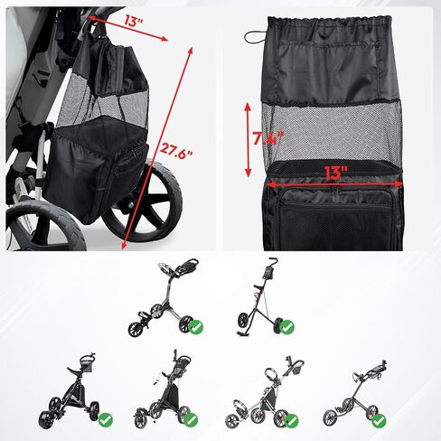 T TGBROS Universal Golf Cart Storage Organizer – Overhead Mesh Bag, Front Basket with Cup Holders & Push Cart Zippered Pouch Fits Club Car, EZGO, Yamaha, Kandi, Push Carts Large Capacity in Saudi Arabia