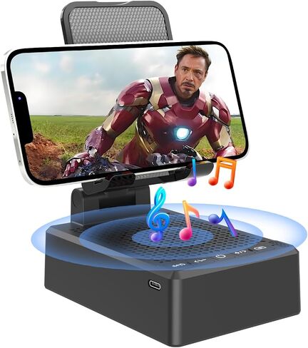 Gifts for Dad Boyfriend,Cell Phone Stand with Wireless Bluetooth Speaker,HD Surround Sound Bluetooth Speaker for Home Kitchen and Outdoors Compatible with Mobile Phone, Gifts for Men Women(Black) in Saudi Arabia