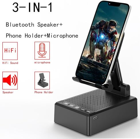 Gifts for Dad Boyfriend,Cell Phone Stand with Wireless Bluetooth Speaker,HD Surround Sound Bluetooth Speaker for Home Kitchen and Outdoors Compatible with Mobile Phone, Gifts for Men Women(Black) in Saudi Arabia