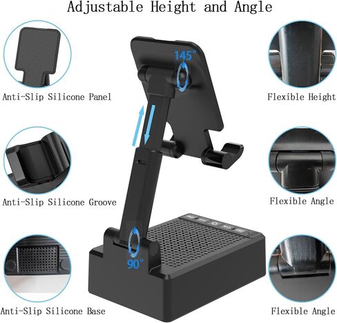 Gifts for Dad Boyfriend,Cell Phone Stand with Wireless Bluetooth Speaker,HD Surround Sound Bluetooth Speaker for Home Kitchen and Outdoors Compatible with Mobile Phone, Gifts for Men Women(Black) in Saudi Arabia