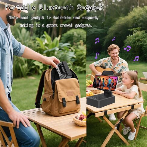 Gifts for Dad Boyfriend,Cell Phone Stand with Wireless Bluetooth Speaker,HD Surround Sound Bluetooth Speaker for Home Kitchen and Outdoors Compatible with Mobile Phone, Gifts for Men Women(Black) in Saudi Arabia