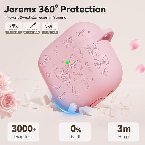 غطاء حافظة Airpods 4، غطاء حماية من السيليكون محفور عليه قوس لطيف من Joremx مع سلسلة مفاتيح، طقم تنظيف لحافظة AirPods الجيل الرابع 2024 (وردي ساكورا) in Kuwait