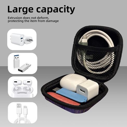 Square Data Cable Earbud Charger Coin Storage Bag Shockproof and Drop-Proof EVA Material Compatible with AirPod(Purple Marble) in Saudi Arabia