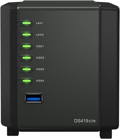 Synology DiskStation DS419slim Compact Desktop NAS Server, Marvell Armada 385 88F6820, 512MB DDR3 SDRAM, 4TB SSD, DSM Software in Saudi Arabia