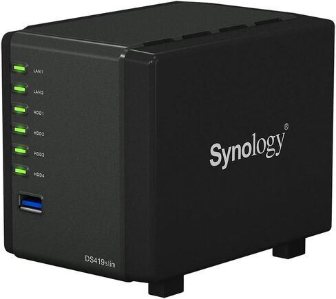 Synology DiskStation DS419slim Compact Desktop NAS Server, Marvell Armada 385 88F6820, 512MB DDR3 SDRAM, 4TB SSD, DSM Software in Saudi Arabia