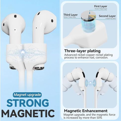 Magnetic Anti-Lost Straps for AirPods, Colorful Soft Silicone Sports Lanyard, Neck Rope Cord and Ear Hooks for AirPods, Wireless Headphones Anti-Lost Rope 4-Pack (Black White Blue) in Saudi Arabia