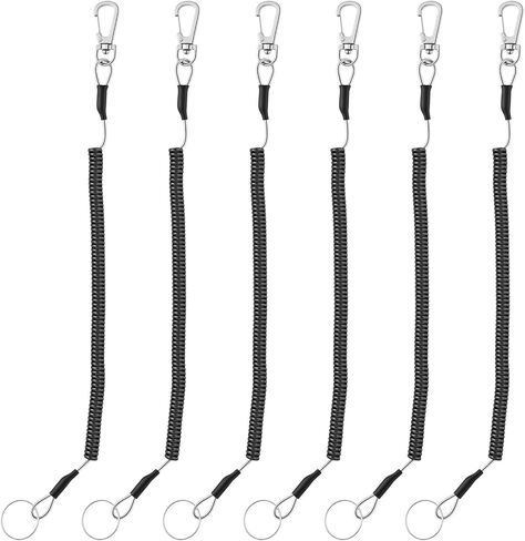 6 PCS Fishing Lanyards, Safety Retractable Coiled Lanyard Spring Coil Cord Keychain, Fishing Tool Tether Steel Wire Coiled Lanyard with Carabiner and Split Ring for Pliers Boating Kayak Pliers Boating in Saudi Arabia