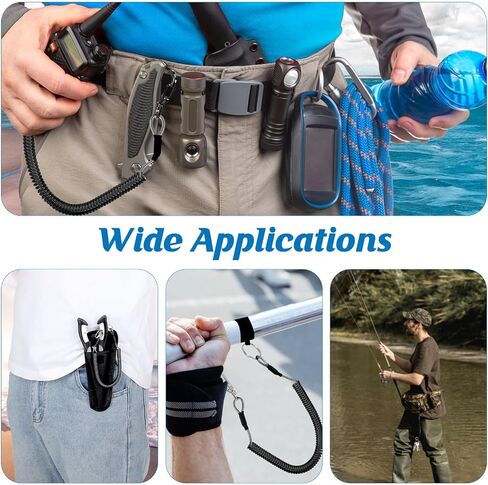 6 PCS Fishing Lanyards, Safety Retractable Coiled Lanyard Spring Coil Cord Keychain, Fishing Tool Tether Steel Wire Coiled Lanyard with Carabiner and Split Ring for Pliers Boating Kayak Pliers Boating in Saudi Arabia