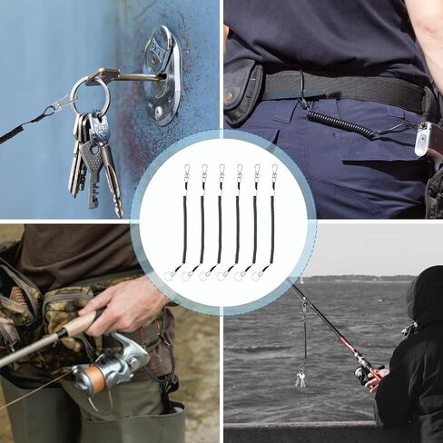 6 PCS Fishing Lanyards, Safety Retractable Coiled Lanyard Spring Coil Cord Keychain, Fishing Tool Tether Steel Wire Coiled Lanyard with Carabiner and Split Ring for Pliers Boating Kayak Pliers Boating in Saudi Arabia
