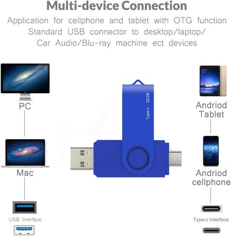 128GB Type-C USB Flash Drive USB 3.0/ USB-C 2-in-1 OTG Rotatable Memory Stick Pen Drive Data Storage Pendrive Thumb Drive for Smartphones/Tablets/PC (Red) in Saudi Arabia
