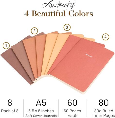 Notebook Journal (16 Pack), A5, 5.5 x 8 in, Cute Soft Paper Cover Notebook Set, Thin Writing Journal for Travel, Meditation, Wedding and Dream Journals, Lightweight Lined Paper Diary, 60 in Saudi Arabia