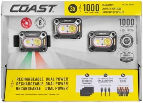 COASTS (3 Pack) CH1000R 1000 Lumens Dual Power Headlamps in Saudi Arabia