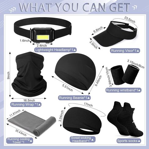 21 Pcs Runner Gift Set Marathon Gifts for Runners Men Women Running Accessories Includes Headlamp, Foldable Water Bottle, Visor, Headband, Cooling Towel, Wristband, Sock & More in Saudi Arabia