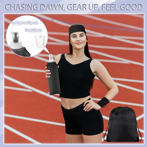 21 Pcs Runner Gift Set Marathon Gifts for Runners Men Women Running Accessories Includes Headlamp, Foldable Water Bottle, Visor, Headband, Cooling Towel, Wristband, Sock & More in Saudi Arabia