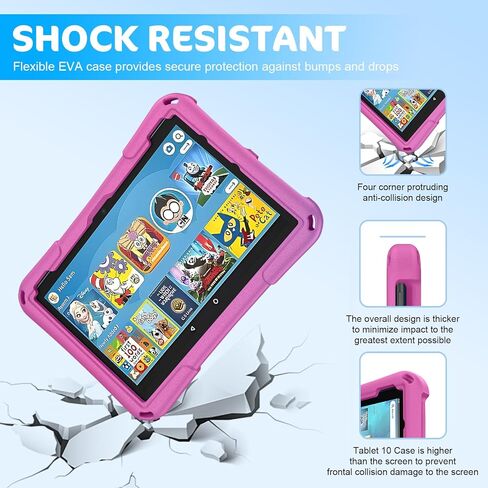 حافظة كمبيوتر لوحي Fire HD 10 للأطفال، (الجيل الثالث عشر/الحادي عشر، إصدار 2023/2021)، غطاء واقٍ خفيف الوزن مقاوم للصدمات بمسند يدور 360 درجة من Ubearkk أزرق in Kuwait