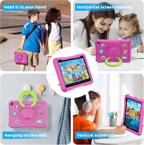 حافظة كمبيوتر لوحي Fire HD 10 للأطفال، (الجيل الثالث عشر/الحادي عشر، إصدار 2023/2021)، غطاء واقٍ خفيف الوزن مقاوم للصدمات بمسند يدور 360 درجة من Ubearkk أزرق in Kuwait