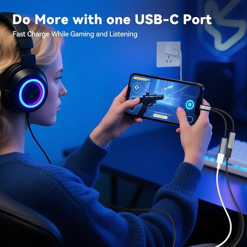محول سماعة رأس وشاحن USB من النوع C إلى 3.5 مم، 2 في 1 USB C إلى Aux Audio Jack Hi-Res DAC مع شحن لسماعات الأذن، متوافق مع Samsung Galaxy S25/S24/S23/S22+ (USB-3.5MM، حزمة واحدة) in Saudi Arabia