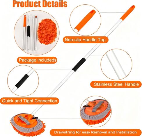 Windshield Cleaner, Car Windshield Cleaning Tool with 3 Reusable and Washable Microfiber Pads and Extendable Handle Microfiber Car Window Cleaner in Kuwait