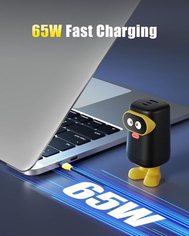 65W USB C Charger Block, 3-Port GaN Charger Compact Foldable Fast Charger for MacBook Pro/Air, Pixelbook, iPad Pro, iPhone 16/15/Pro, Galaxy S25/S24, Black Yellow in Saudi Arabia