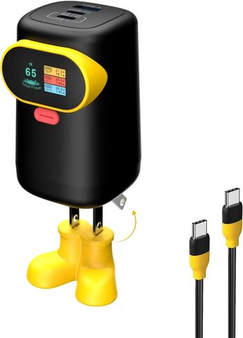 65W USB C Charger Block, 3-Port GaN Charger Compact Foldable Fast Charger for MacBook Pro/Air, Pixelbook, iPad Pro, iPhone 16/15/Pro, Galaxy S25/S24, Black Yellow in Saudi Arabia