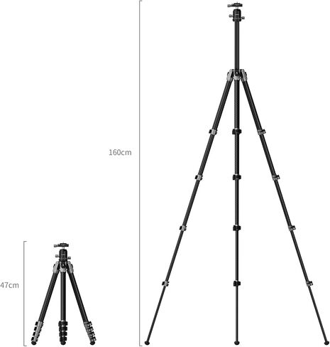 SmallRig 63" Portable Travel Tripod for iPhone and Camera, 160cm Carbon Fiber Video Tripod Stand with Compact Size 52cm/ 20.5" but 3kg Playload Fluid Head for Outdoor Photography AP255Pro in Saudi Arabia