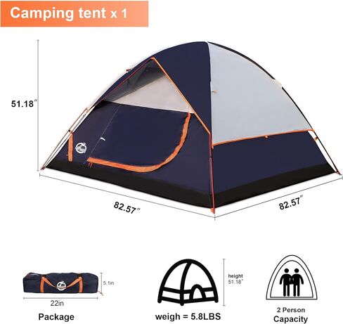 Northroad 9PCS Camping Tent Kit, Including 1 2/3 Person Dome Tent, 2 Sleeping Bag, 2 Sleeping Pad/Camping Mat, 2 Single Camping Hammock with 2 Tree Straps, 2 Lightweight Fuzzy Bed Blanket in Kuwait