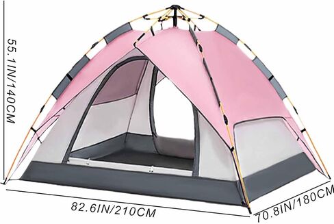 Pop Up Tent, Pink, 3-4 Person, Camping & Hiking, Portable, Easy Setup, Oxford Cloth, Fiberglass Poles, 2 Doors, 4 Windows, 70.8" W x 55.1" H in Saudi Arabia