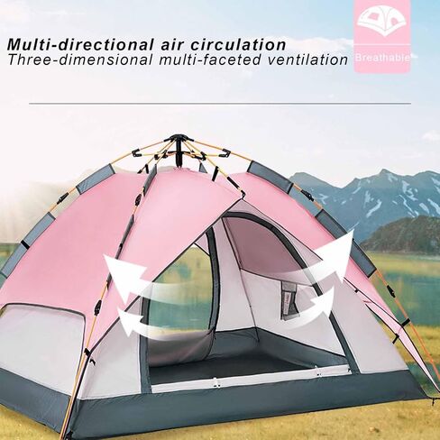 Pop Up Tent, Pink, 3-4 Person, Camping & Hiking, Portable, Easy Setup, Oxford Cloth, Fiberglass Poles, 2 Doors, 4 Windows, 70.8" W x 55.1" H in Saudi Arabia