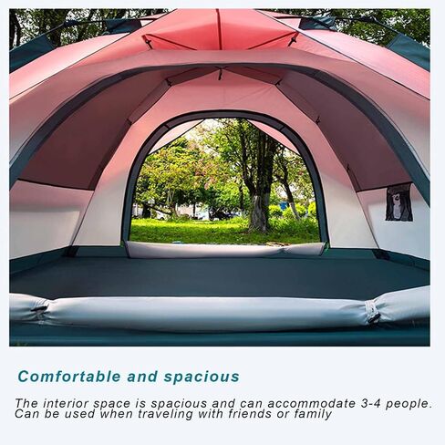 Pop Up Tent, Pink, 3-4 Person, Camping & Hiking, Portable, Easy Setup, Oxford Cloth, Fiberglass Poles, 2 Doors, 4 Windows, 70.8" W x 55.1" H in Saudi Arabia