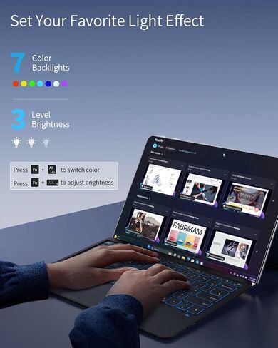 لوحة مفاتيح بلوتوث لاسلكية من TiMOVO مع إضاءة خلفية LED، لوحة مفاتيح لجهاز Microsoft Surface pro 12 بوصة 2025، أسود in Kuwait
