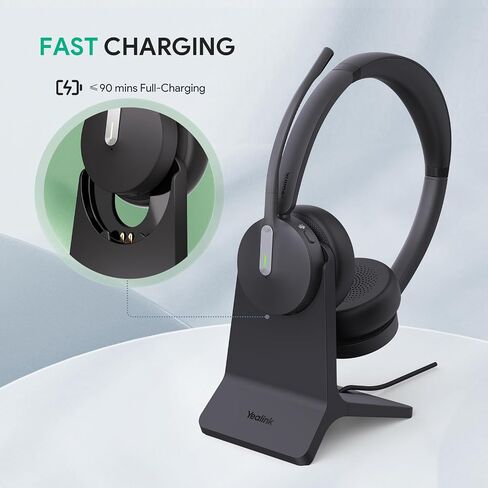 Yealink BH70 Dual Teams Certified with Charging Stand, Wireless Bluetooth Headset with Microphone for Work, up to 35h Talking Battery Life, 3-Mic Noise Cancellation Headsets for Computer in Saudi Arabia