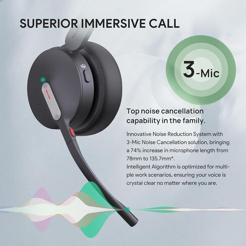 Yealink BH70 Dual Teams Certified with Charging Stand, Wireless Bluetooth Headset with Microphone for Work, up to 35h Talking Battery Life, 3-Mic Noise Cancellation Headsets for Computer in Saudi Arabia