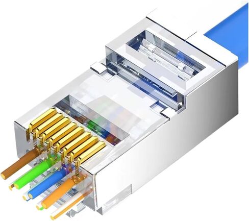 RJ45 CAT6 محمية موصل مستقيم تجعيد المكونات المعيارية 3 دبوس 8P8C مطلية بالذهب لموصلات كابل إيثرنت STP (10 قطع، OD 1.2 مم) in Saudi Arabia