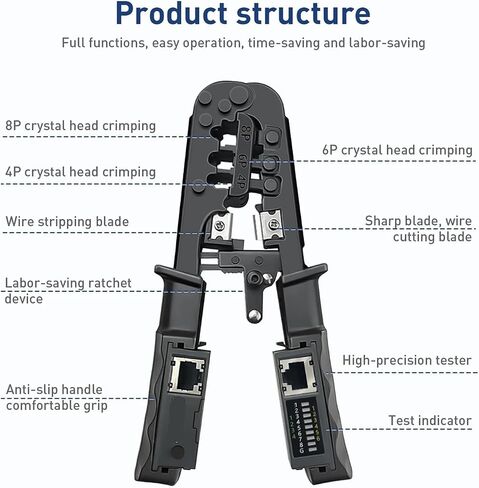 RJ45 Network LAN Cable Crimping Pliers Test Pliers 8P/6P/4P Wire Cutting Tool Test Crimping Pliers(Type 1) in Saudi Arabia