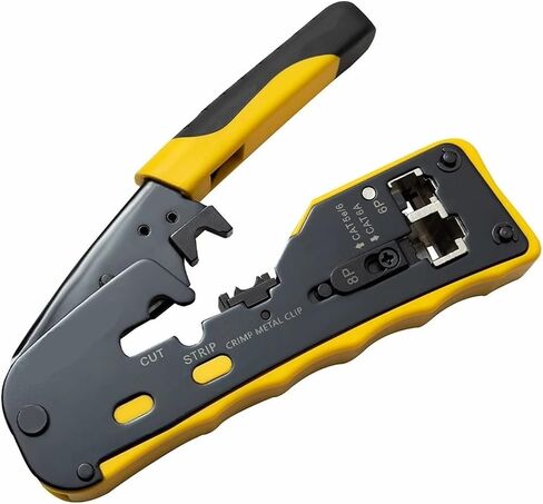 أداة العقص RJ45 Cat5e Cat6 Cat6a Cat7 أداة العقص لموصلات RJ11/RJ12 القياسية وموصلات RJ45 المستقيمة (أصفر) in Saudi Arabia