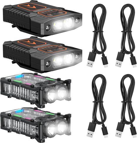 مجموعة من 4 مصابيح يدوية بمشبك من Pawfly، مصباح LED قابل لإعادة الشحن، مشبك على شكل قبعة مع ضوء جانبي COB، مصابيح فائقة السطوع على القبعة لصيد الأسماك والتخييم والمشي لمسافات طويلة in Saudi Arabia