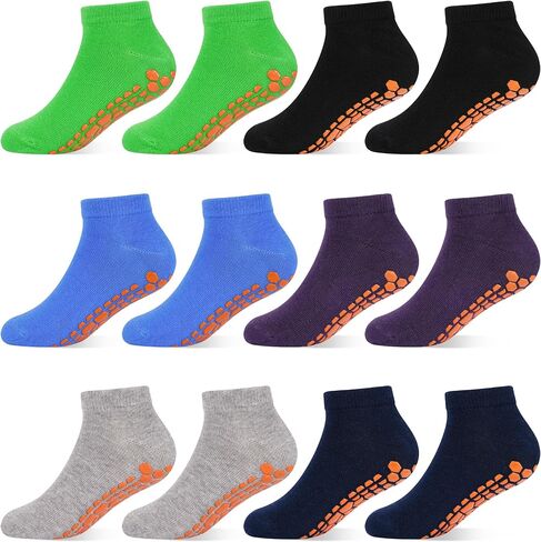 HYCLES Boys Girls Non-Slip Toddler Socks Grip Ankle Sticky Socks Anti-Skid Sock for Kids 6 Pairs for 2-13 Years Kids in Kuwait