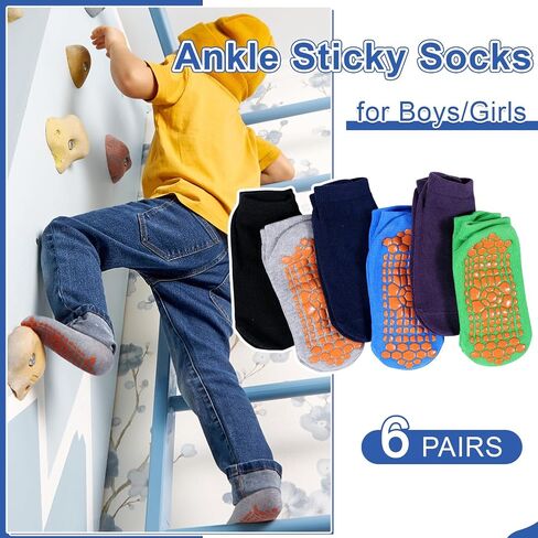 HYCLES Boys Girls Non-Slip Toddler Socks Grip Ankle Sticky Socks Anti-Skid Sock for Kids 6 Pairs for 2-13 Years Kids in Kuwait