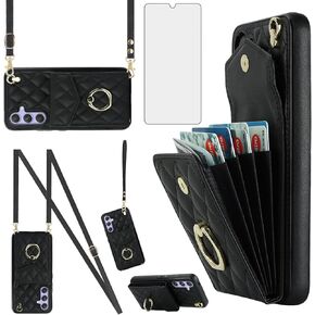 Phone Case for Samsung Galaxy S25 Plus S25+ 5G Wallet Cover with Tempered Glass Screen Protector Wrist Strap Ring RFID Blocking Card Holder Cell S25Plus 25S + S 25 25+ SM-S936U Women Girls Dark Purple in Kuwait