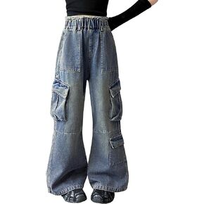 Rolanko Girls Baggy Wide Leg Cargo Pants Y2K High Waist Kids Casual Loose Trousers 4-15 Years in Saudi Arabia