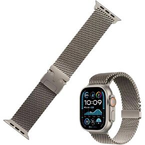 حلقة شبكة THEAGE Milanese متوافقة مع أساور ساعة Apple 49 مم 46 مم 45 مم 44 مم 42 مم للرجال والنساء، حلقة شبكية من التيتانيوم النقي مع مشبك على شكل المظلة لسلسلة iWatch Ultra 2 10 9 8 7 6 SE 5 4 3 in Kuwait
