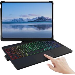 حافظة لوحة مفاتيح TouchPad لجهاز iPad الجيل العاشر وiPad 11th (A16,2025)، iPad Air 11 (M3، M2/iPad Pro 11 بوصة، لوحة مفاتيح دوارة 360 درجة، 7 أوضاع استخدام، إضاءة خلفية قوس قزح (أرجواني كرزي) in Kuwait