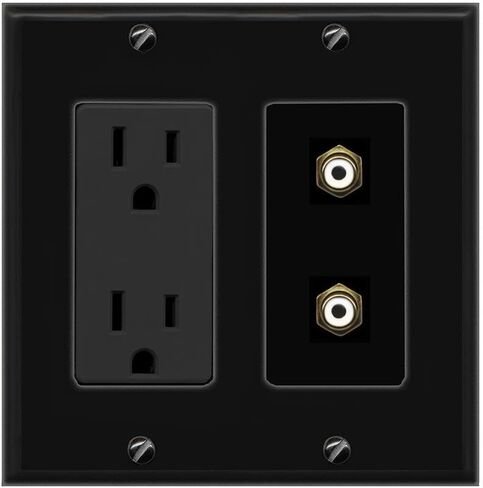 RiteAV 15A Power Outlet 2 Port RCA Jack Decorative Wall Plate [Black] in Saudi Arabia